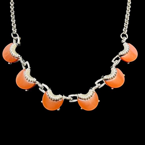 Silver Tone And Rust Thermoset Lucite Choker Necklace & Clip On Earrings (4994) - Picture 2 of 8